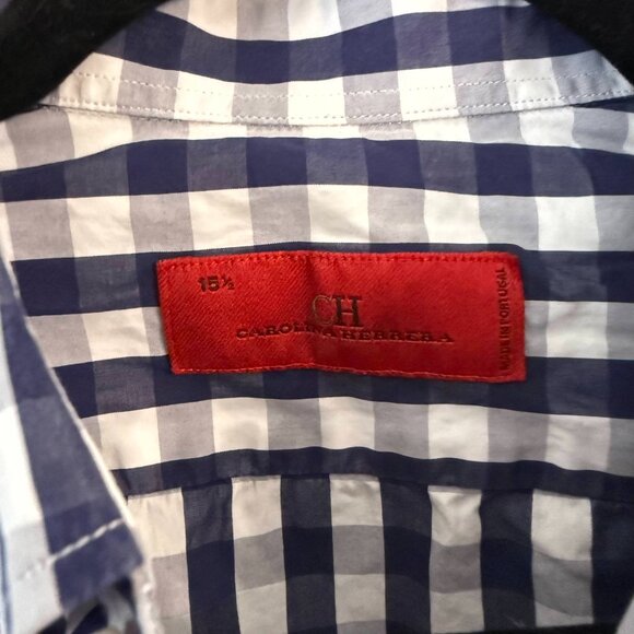 Carolina Herrera CH Navy White Gingham Button Down Shirt 15½ Men’s Dress Shirt - Picture 4 of 6